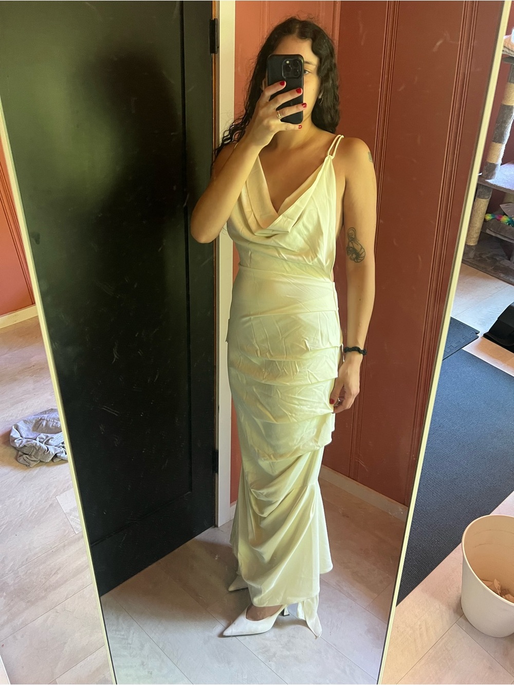 Ivory Draped Cowl Satin Wedding Slip Dress